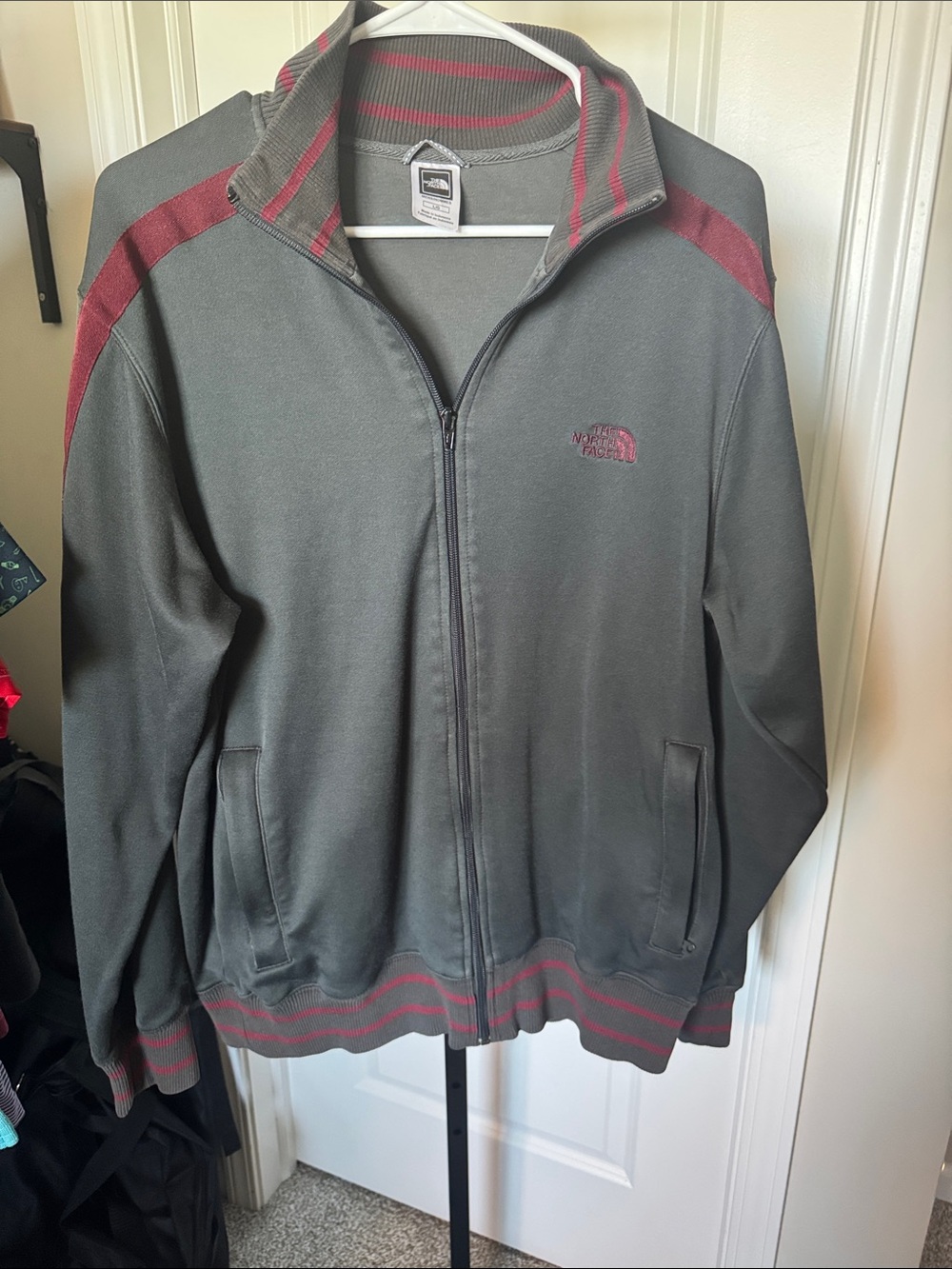 The North Face Gray Jacket with Maroon Accents